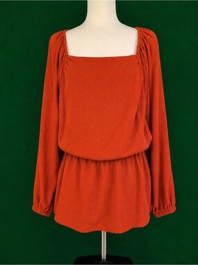 SHEIN Rust Orange Textured Curve Top 2XL